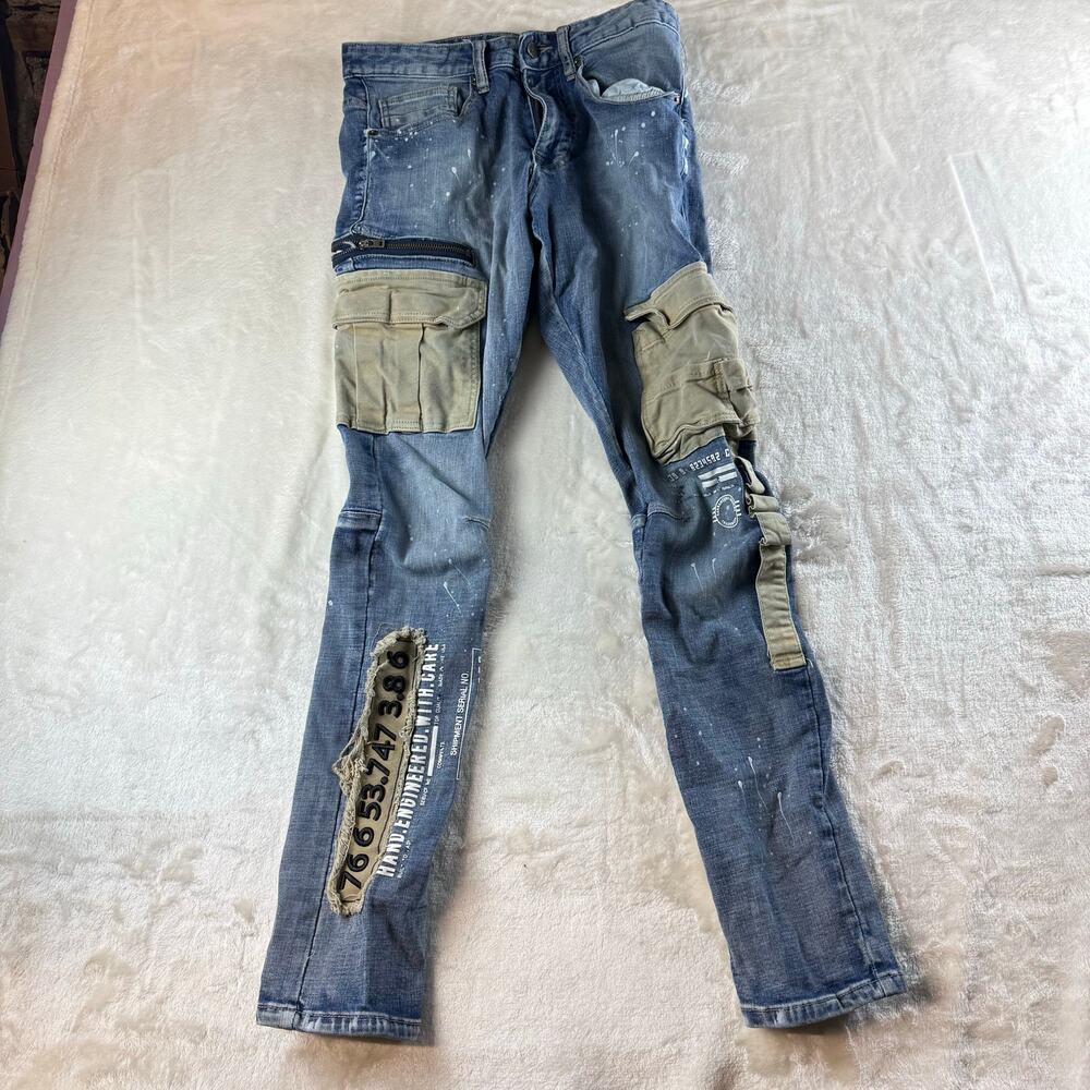 Grindhouse Denim Distressed Patched Jeans Men's Size 30 Paint Splatter Stylish